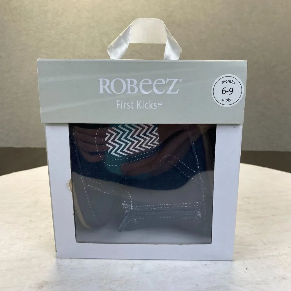 Robeez First Kicks Maddox Navy Leather Boot Size 6-9 Months Zipper,Baby, New